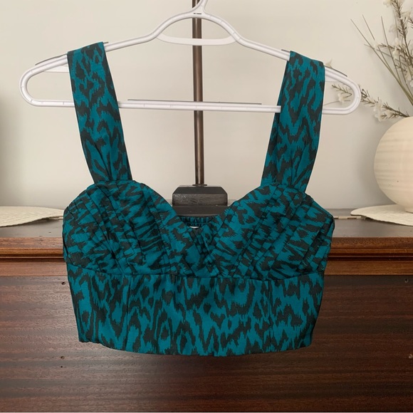 Wilfred Rhapsody Teal & Black Animal Print Cropped Top, Size 0 - Picture 3 of 12